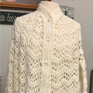Chic White Crocheted Vintage Wrap